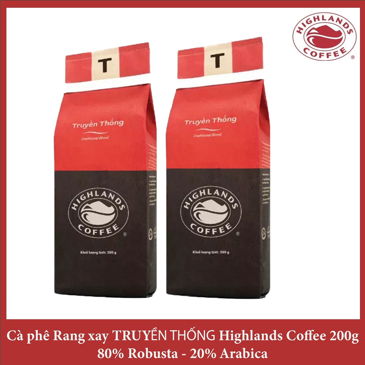 Combo 2 gói Cà phê Rang xay Truyền thống Highland Coffee 200g
