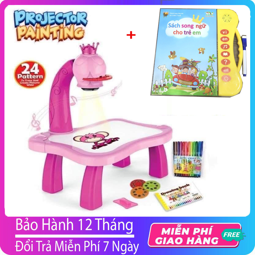[ƯU ĐÃI ComBo 2 Sản Phẩm]Bàn Vẽ Thông Minh Có Máy Chiếu Tranh Ảnh Cho Bé Có Kèm Sổ Vẽ, Túi Bút Viết Các Mầu, Bút tập tô vẽ,và Sách Điện Tử  Song Ngữ Giúp bé phát triển trí tuệ- CENTER 24H