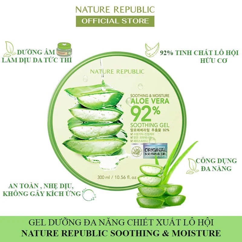 Nature Republic Kem dưỡng da Soothing & Moisture Aloe Vera 92% Soothing Gel (Jar) 300ml