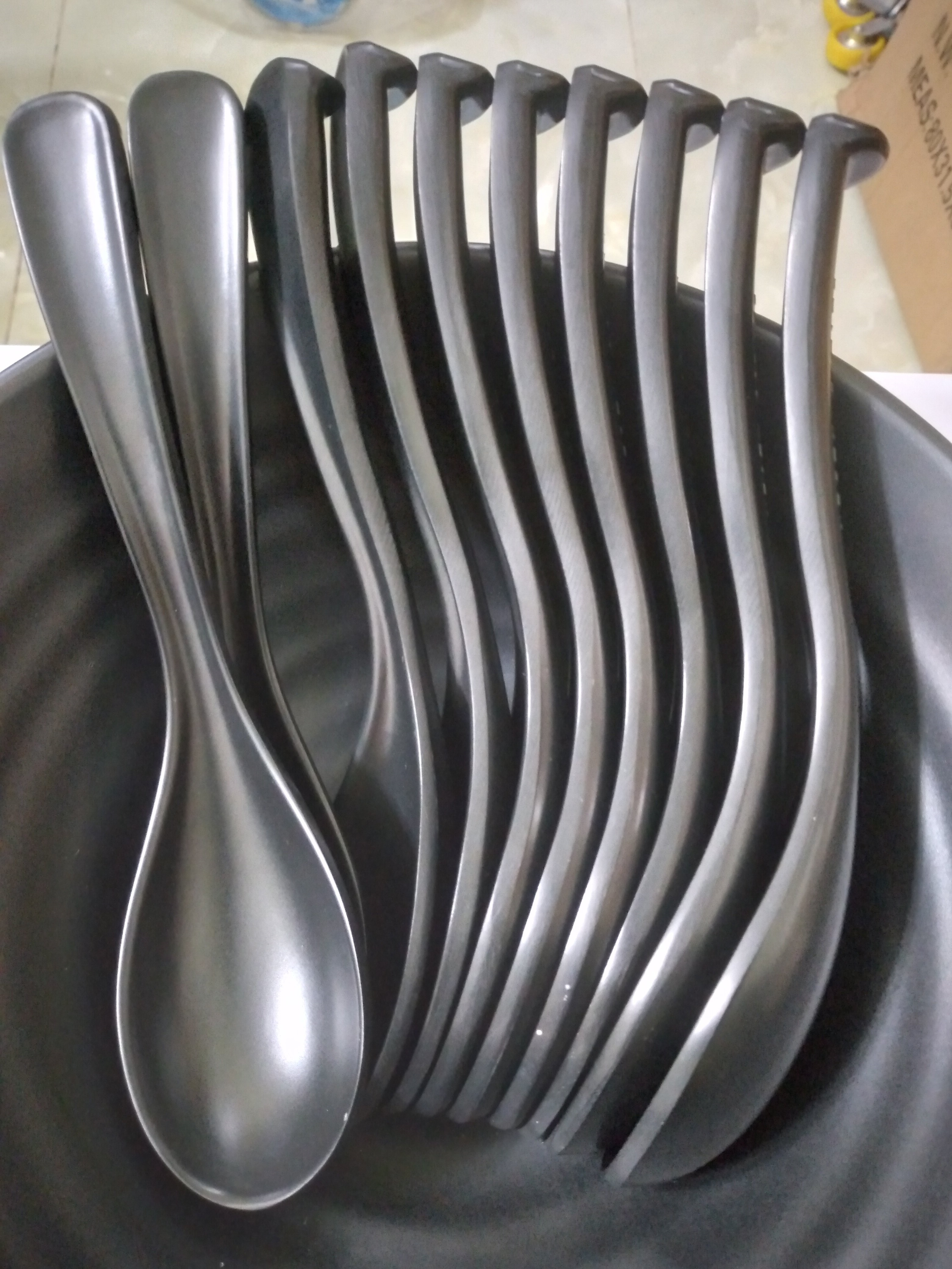 Bộ 10 muỗng cơm , phở nhựa Melamine nhám đen Size 17cm