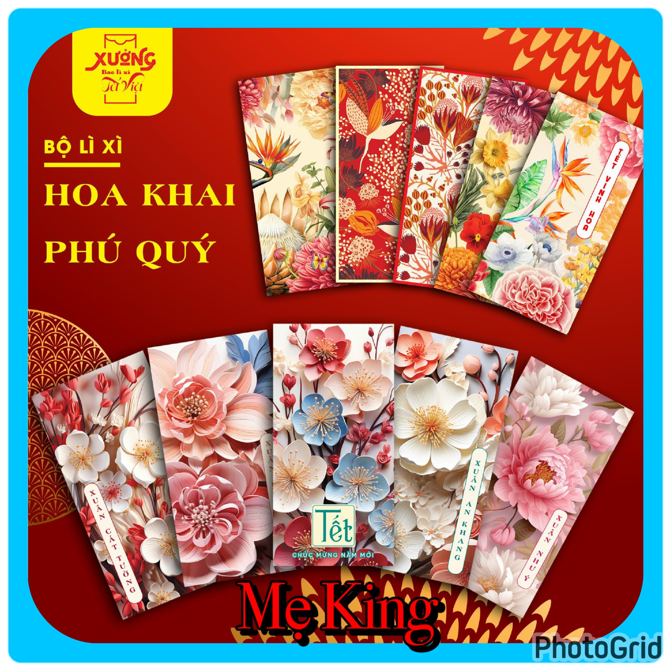 1 xấp 10 cái bao lì xì tết giáp thìn - bao lì xì tết 2024 - bao lì xì hoa lá họa tiết vintage dễ thương - bao lì xì hottrend