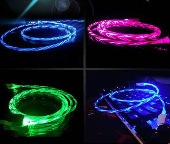 Cáp sạc LED Samsung,iPhone phát sáng hiệu ứng dòng chảy cực đẹp, dây cáp bọc lớp nhựa siêu bền
