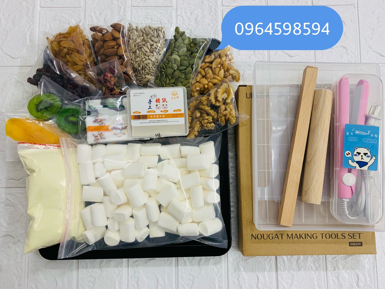 Combo nguyên liệu và dụng cụ làm kẹo Nougat