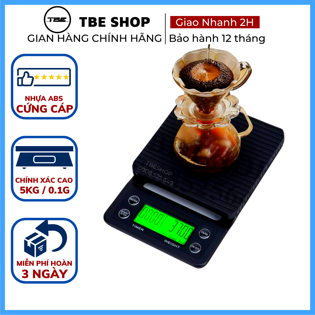 Cân Tiểu Ly Điện Tử Mini 5kg 0.1g CCF Phù Hợp Pha Chế Độ Chính Xác Cao Tính Năng Sạc Điện & Đếm Giờ ( Bảo Hành 1 Năm ) TBE Shop
