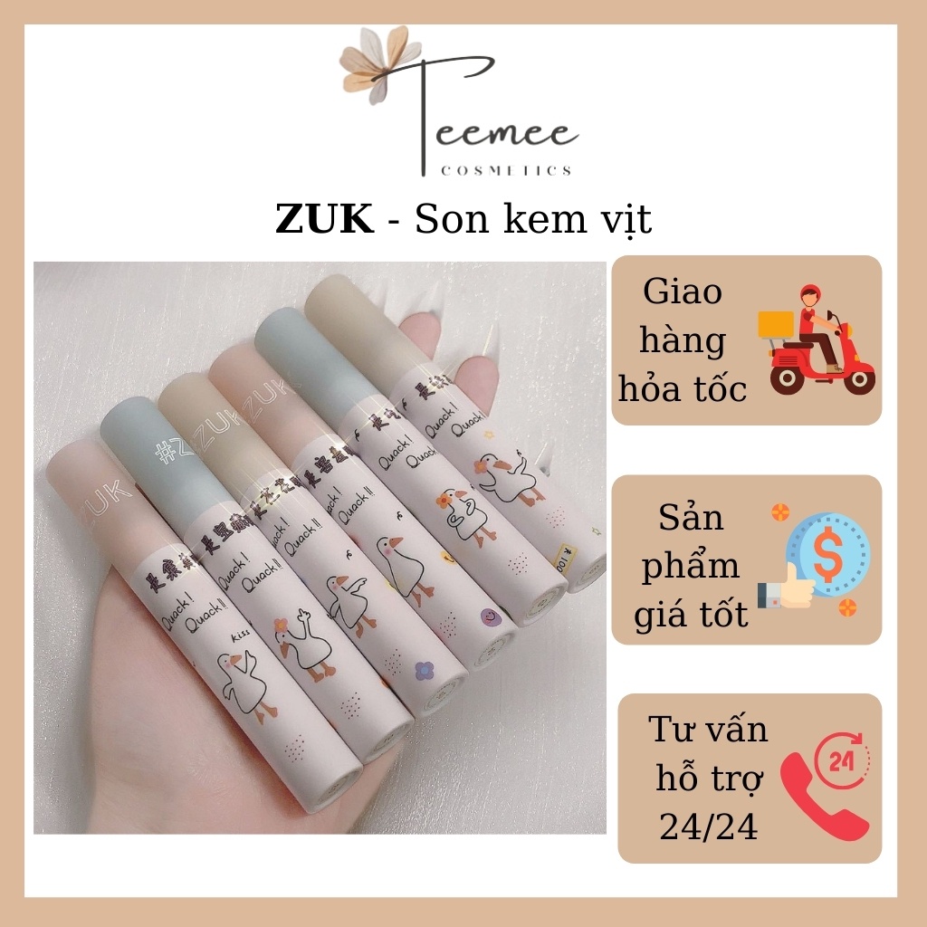 Son kem Lì Zuk họa tiết vịt dễ thương, chống nước lâu trôi, mềm mượt, không gây khô môi