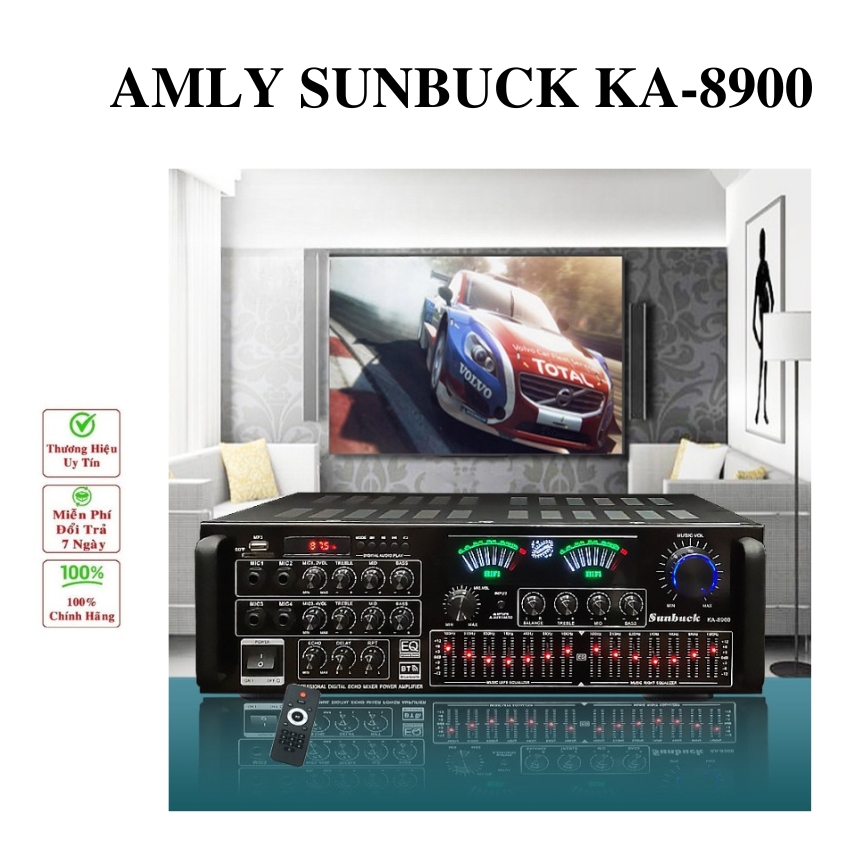 Amly bluetooth, âmly karaoke bluetooth, Amply công suất lớn Sunbuck KA-8900 Công suất 1000w 8 sò đánh nhạc cực chất. HÀNG CHÍNH HÃNG