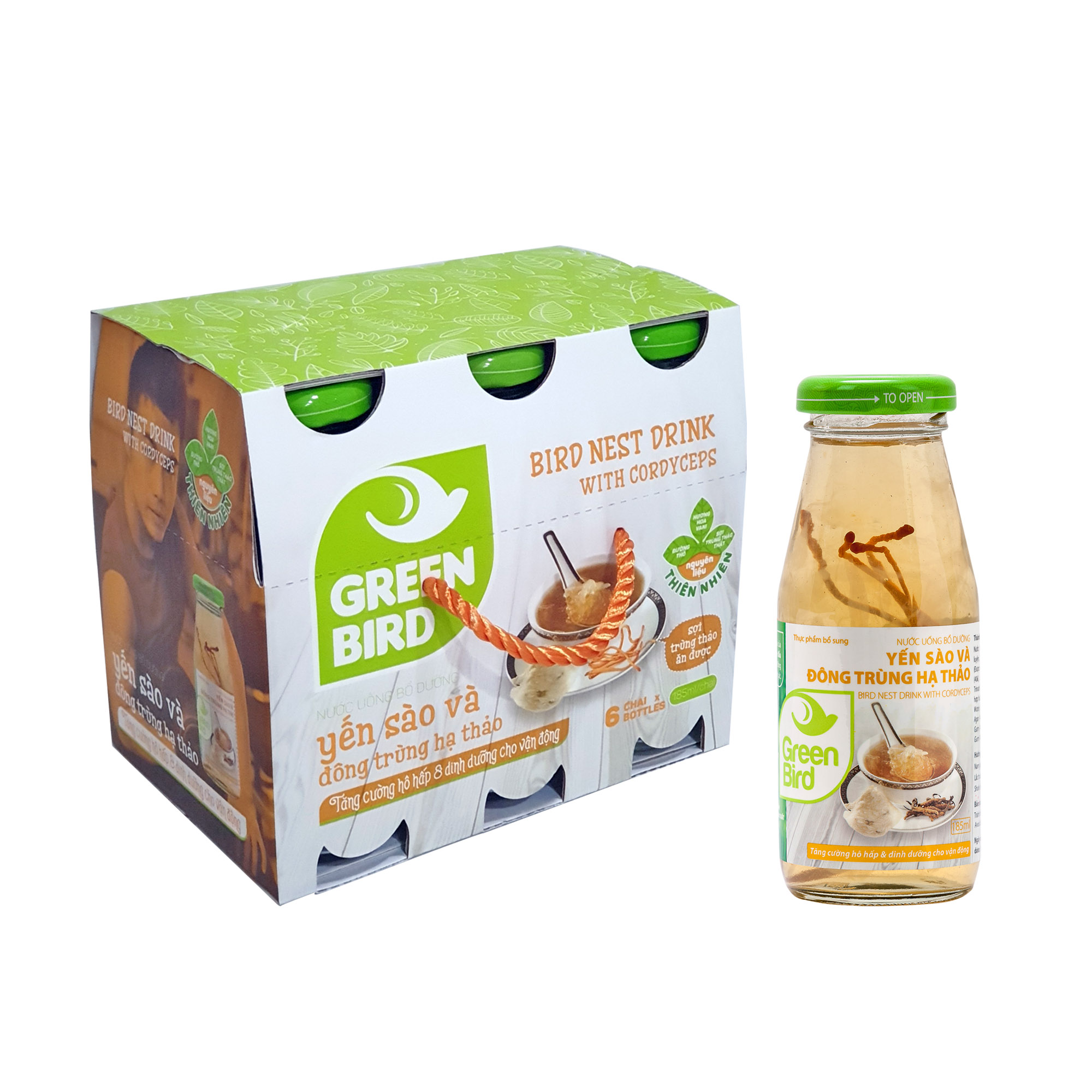 Lốc Green Bird - Nước Uống Bổ Dưỡng Yến Sào và Đông Trùng Hạ Thảo - 6 hũ*185ml
