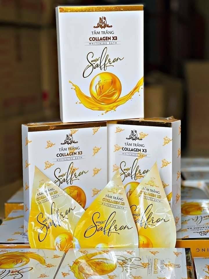 [HCM]COMBO 5 SET Tắm trắng toàn thân kích trắng collagen x3 Đông Anh Luxury Mix Saffron hộp 3 gói