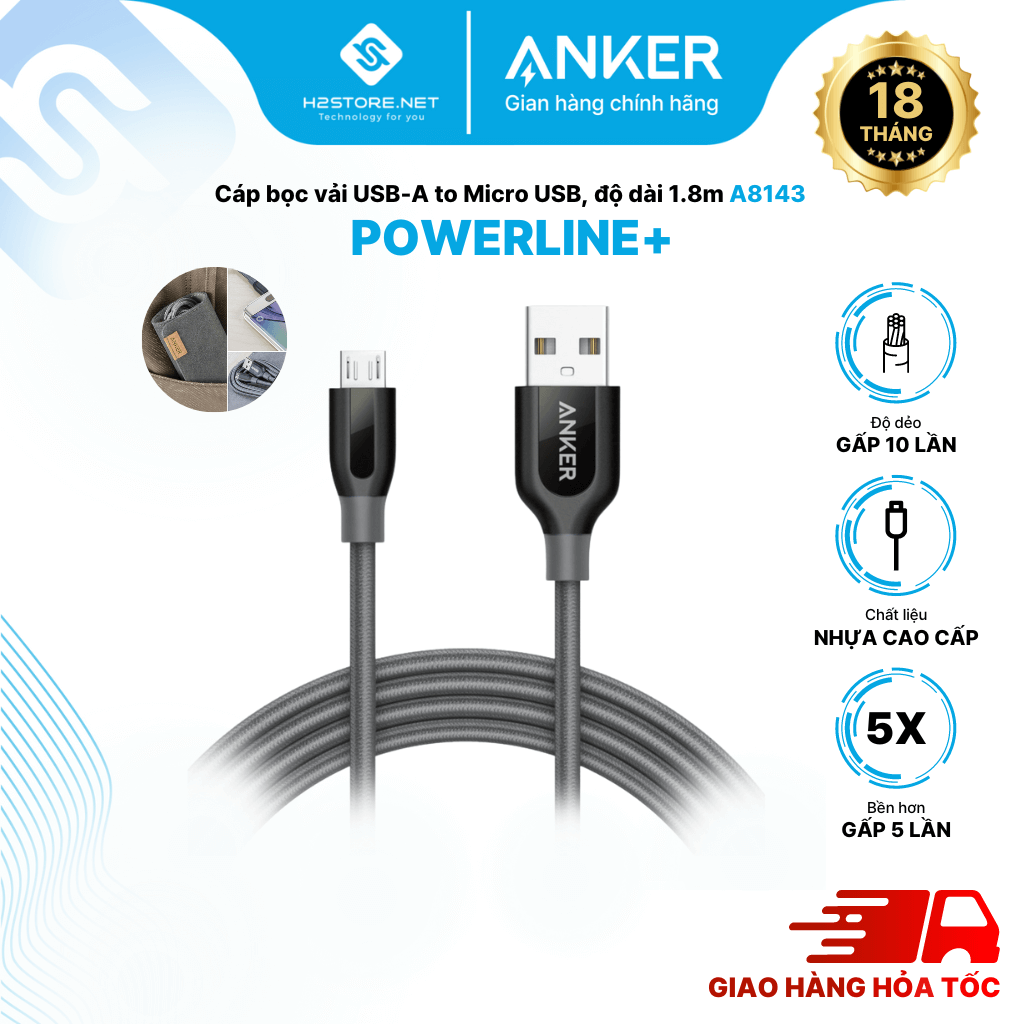 Cáp sạc anker powerline+ micro usb dài 1.8m - - a8143
