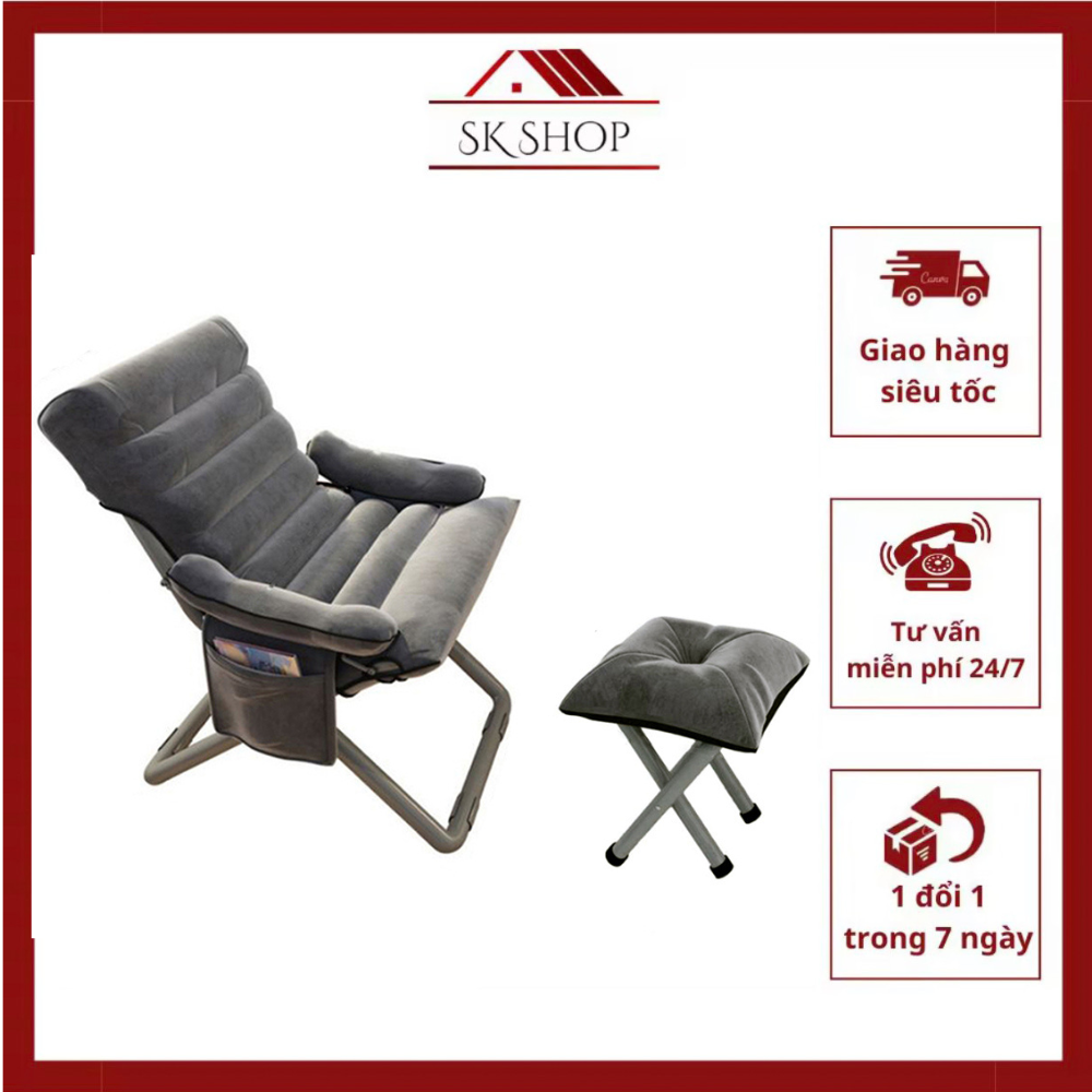 Ghế sofa gấp gọn, sofa lười thư giãn đọc sách kèm ghế đôn cùng màu, Ghế sofa gấp gọn kèm ghế đôn gác chân cùng màu - Ghế lười – Ghế xếp thư giãn văn phòng , Ghế bố có tay vịn - SK Shop