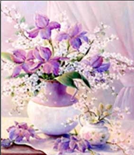 Tranh thêu bình hoa khoe sắc - lv3185
