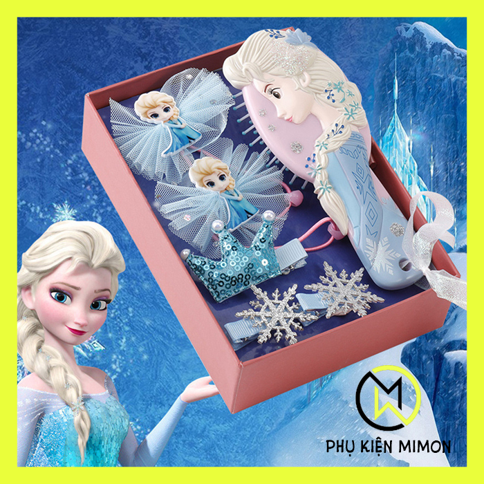 [HCM]Hộp Kẹp Tóc Kèm Lược Kiểu Hoạt Hình Nữ Hoàng Băng Giá Elsa Siêu Xinh Cho Bé - Phụ Kiện Mimon