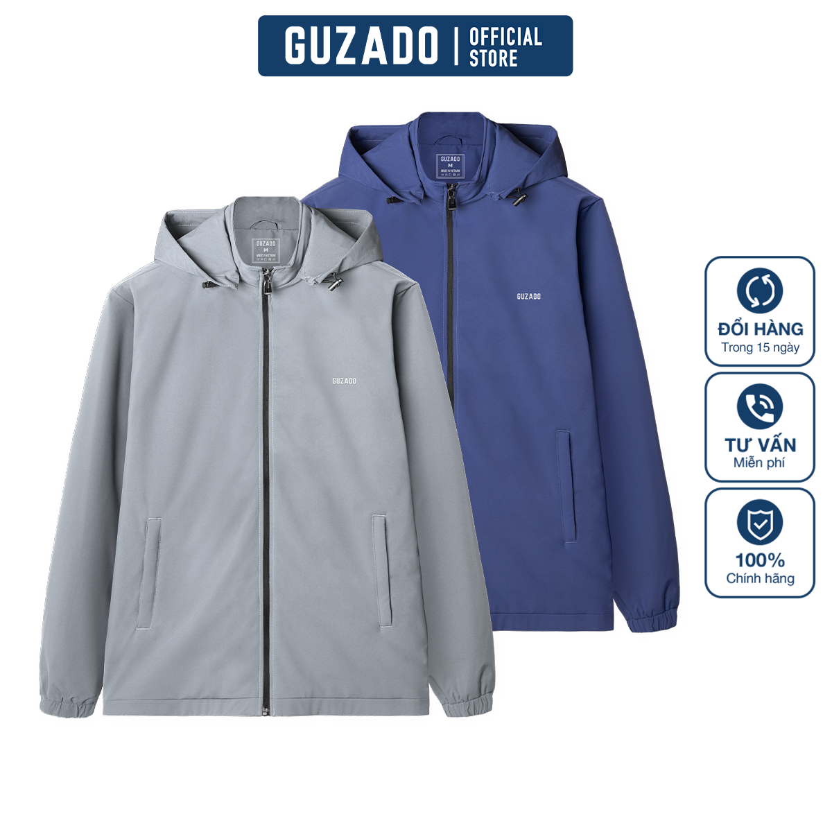 Áo khoác gió nam 2 lớp GUZADO thiết kế trẻ trung năng động với 5 màu dễ phối đồ, khả năng kháng gió, kháng bụi hiệu quả GKG15