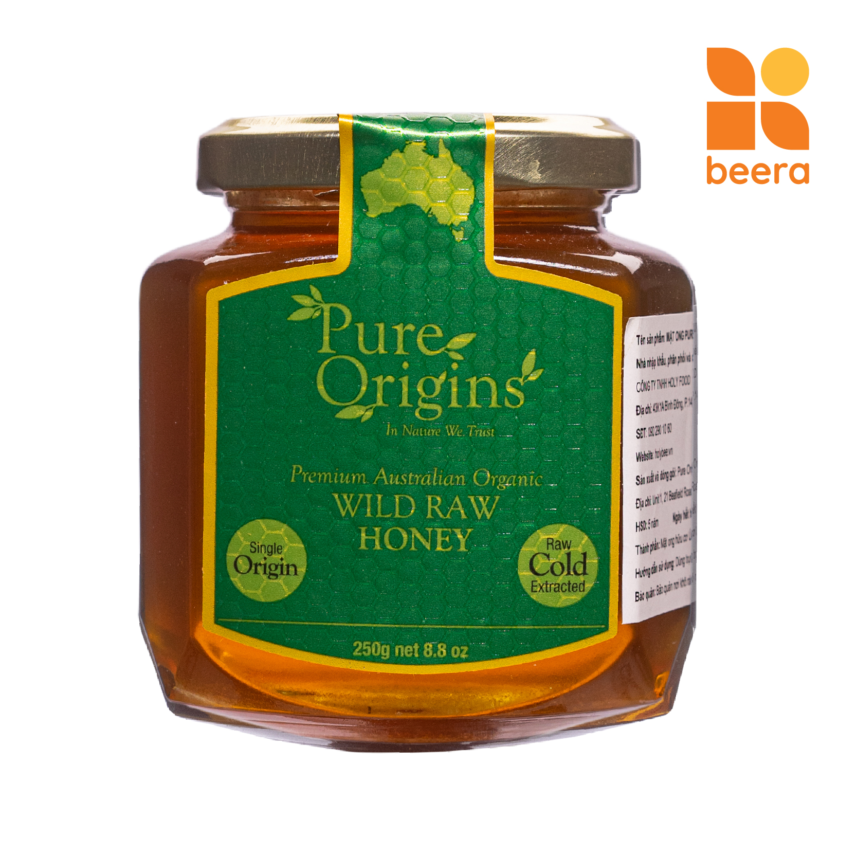 [HCM]Mật Ong Nguyên Chất Wild Raw Pure Origins Beera nhập khẩu chính hãng từ Úc hỗ trợ tiêu hóa tốt(250g)