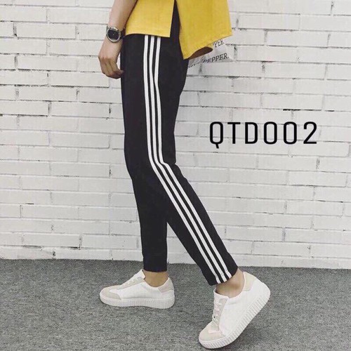 Quần Thể Thao ĐEN 3 Sọc Trắng ỐNG SUÔNG