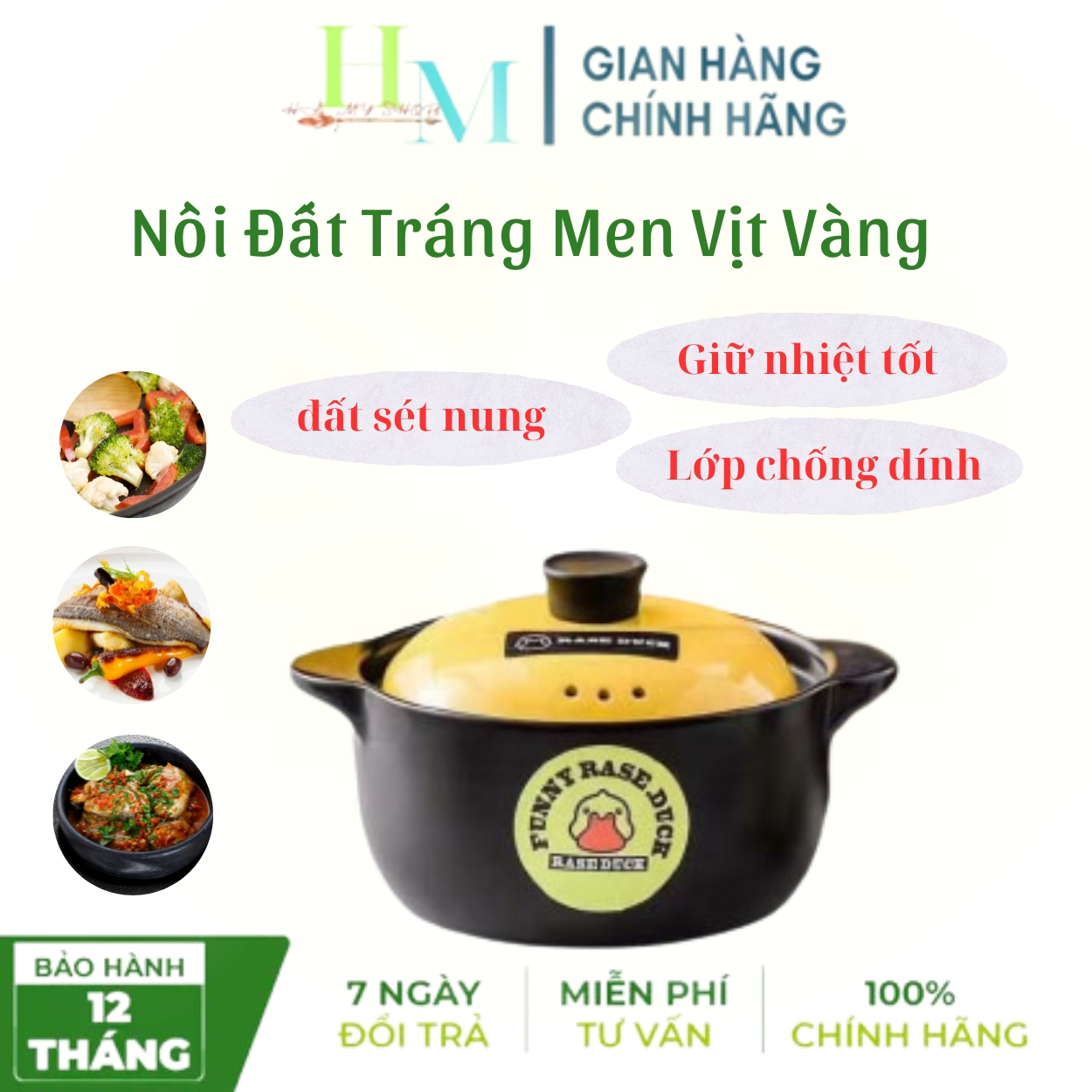 Nồi đất tráng men cao cấp có tay cầm chống nóng. nồi đất làm cá kho tộ, kho quẹt, hầm gà, nấu cháo,.... giữ nóng được lâu