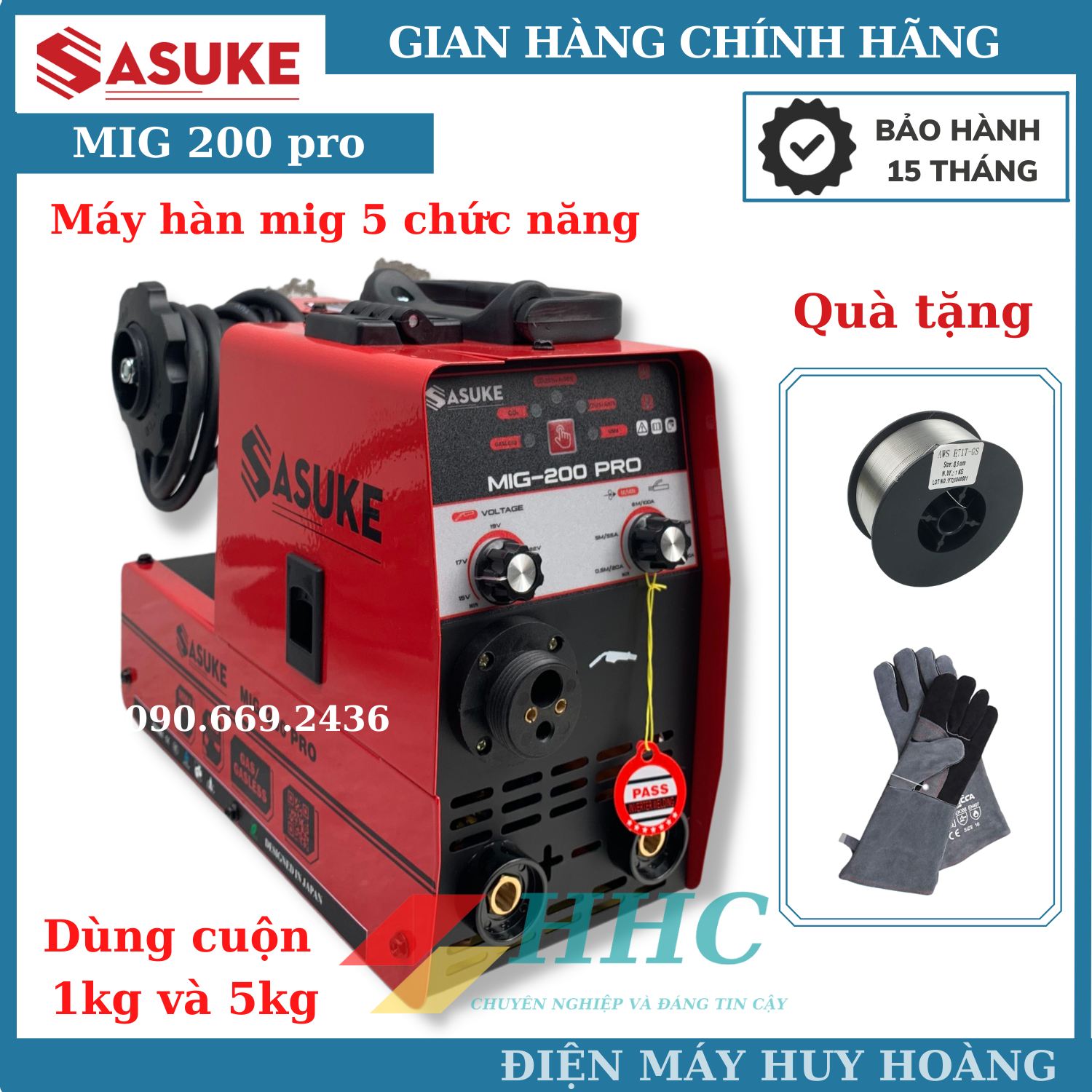 Máy hàn mig mini SASUKE 200 pro cho thợ chuyên nghiệp sử dụng cuộn dây 1kg và 5kg, tặng dây mig rời 3m