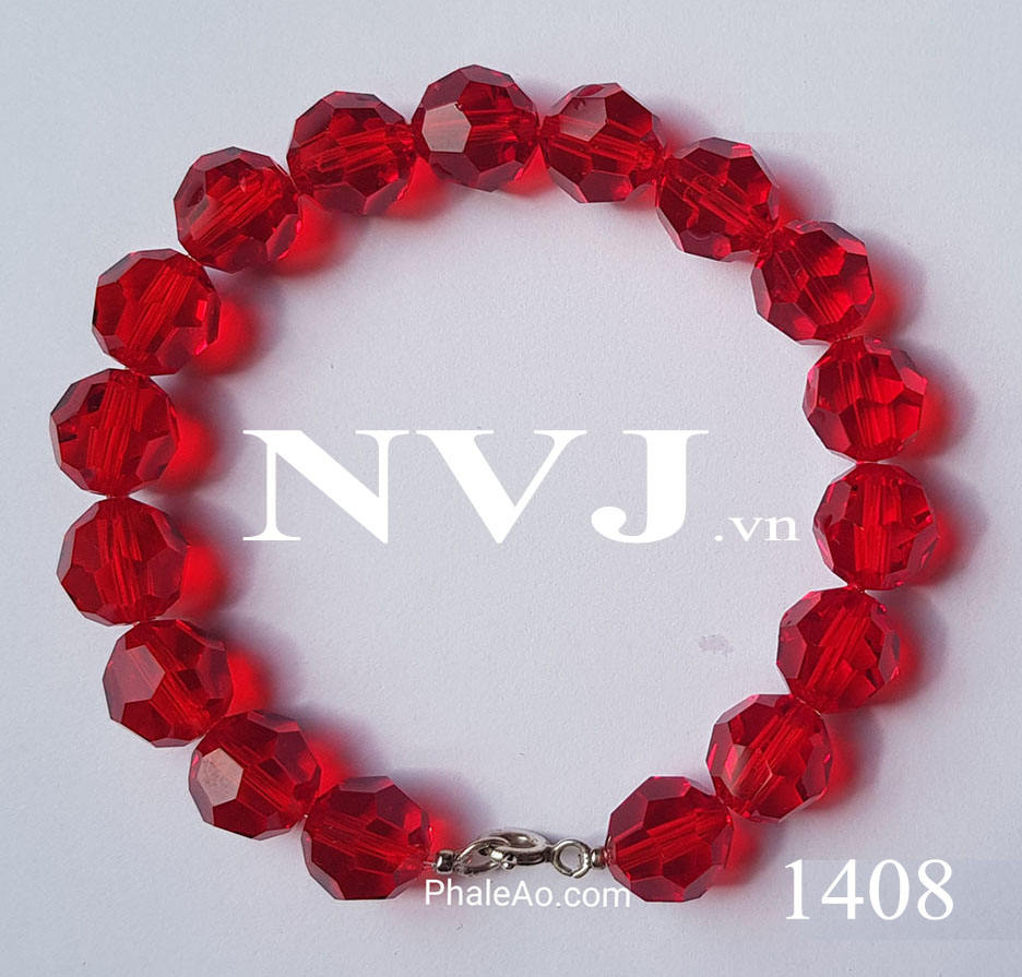 Vòng tay pha lê Swarovski hạt tròn 10ly màu đỏ light siam 227, khóa bạc 925