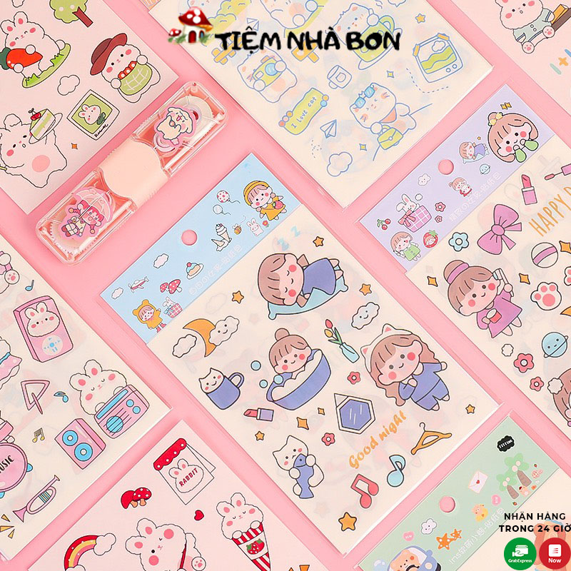 Set 4 tấm sticker washi trang trí sổ tay, điện thoại nhiều mẫu dễ thương