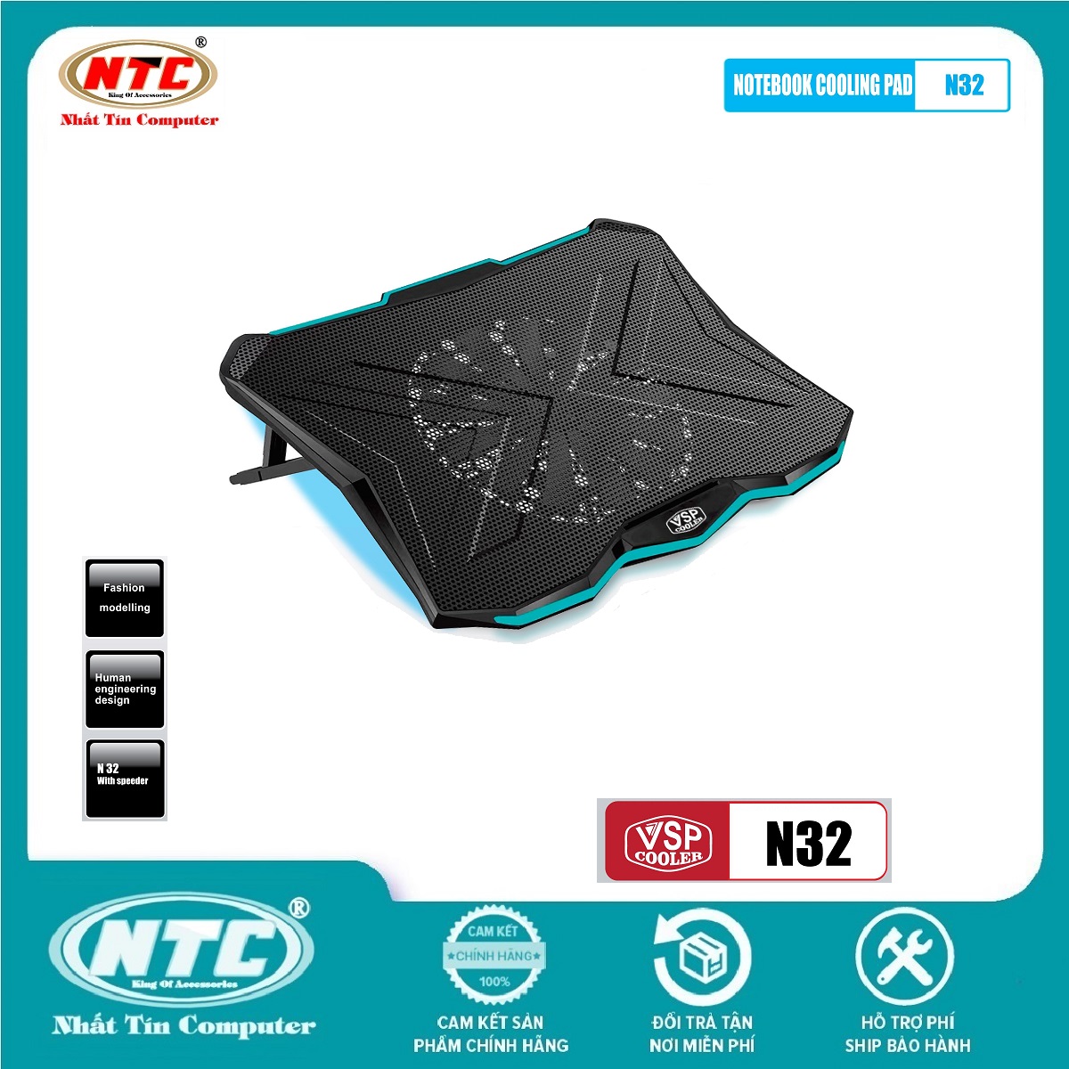 Đế tản nhiệt VSP COOLER N32 cho laptop từ 10" đến 17.3" Led RGB (Đen) - Nhất Tín Computer