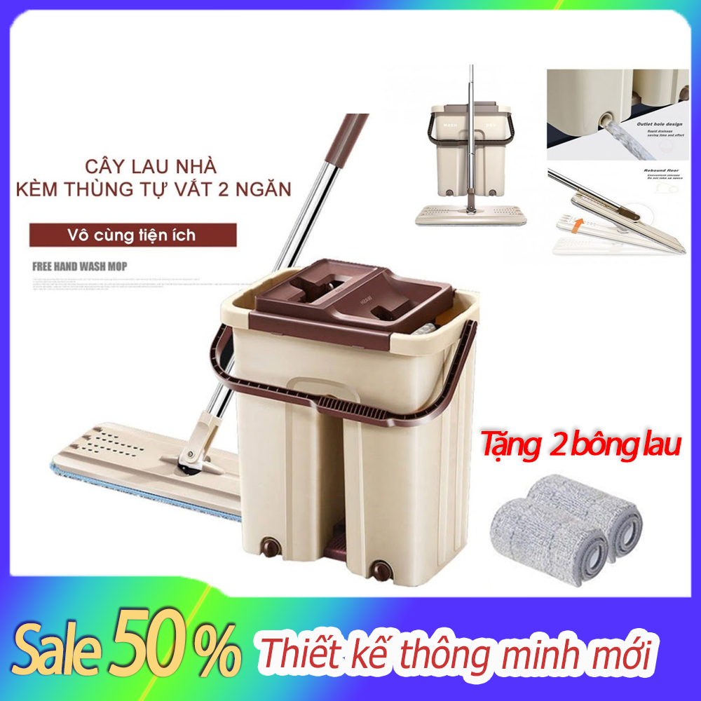Bộ lau nhà tự vắt thông minh có thể xoay 360 độ làm sạch mọi ngóc ngách - kèm xô thùng vắt tiện dụng và kèm 2 bông lau nhà