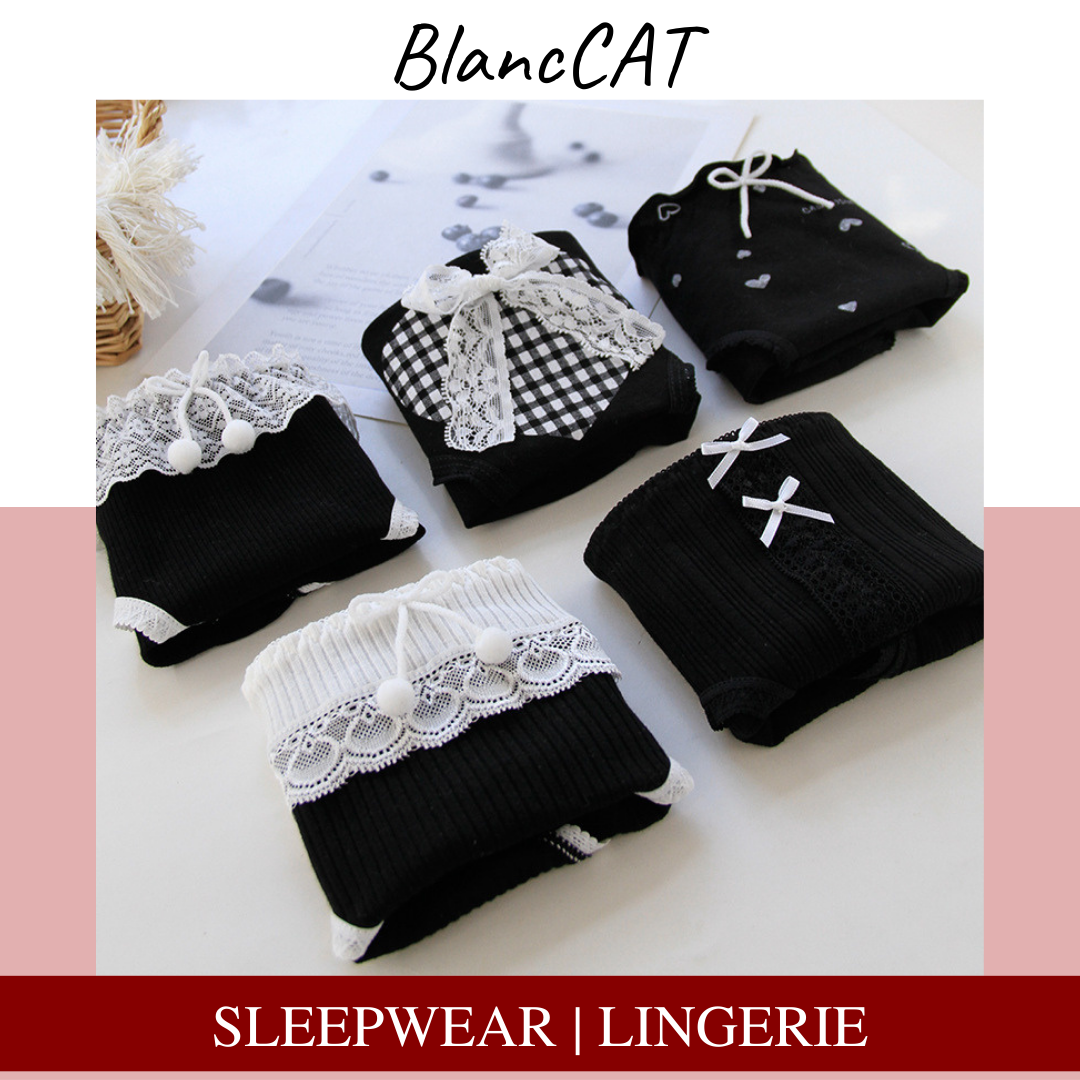 Quần lót - set quần lót cotton đen cute - blanccat - sleepwear | lingerie