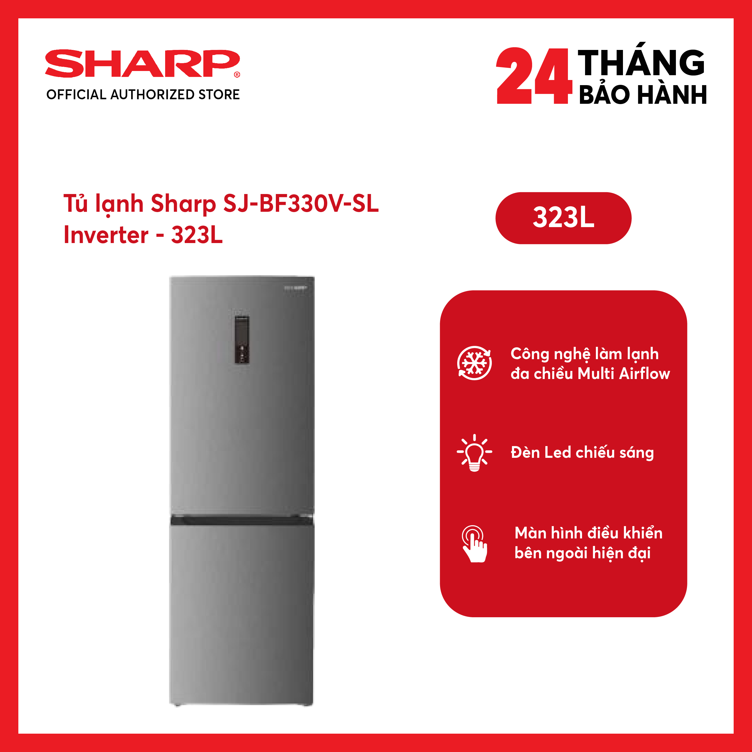 [MODEL 2026][FreeSHIP COD + Lắp Hà Nội] Tủ lạnh Sharp Inverter 323 lít SJ-BF330V-SL