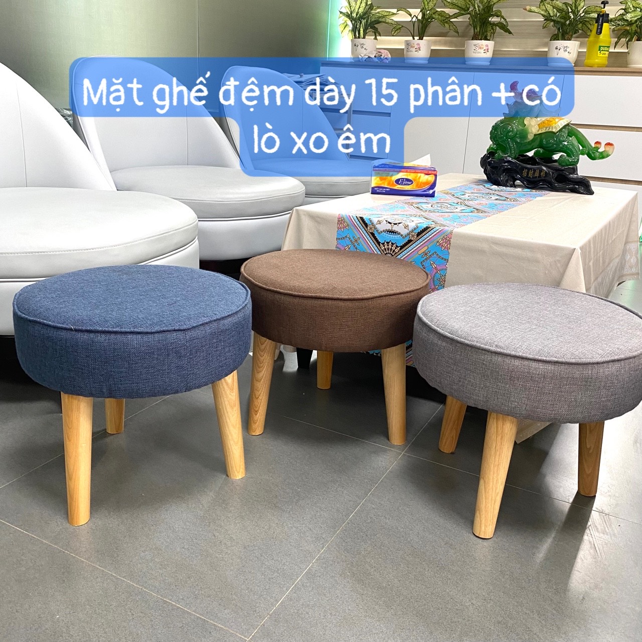 Ghế đôn sofa cao cấp tha, đôn gác chân tròn khung gỗ bọc vải oxford 600d có lò xo êm ái