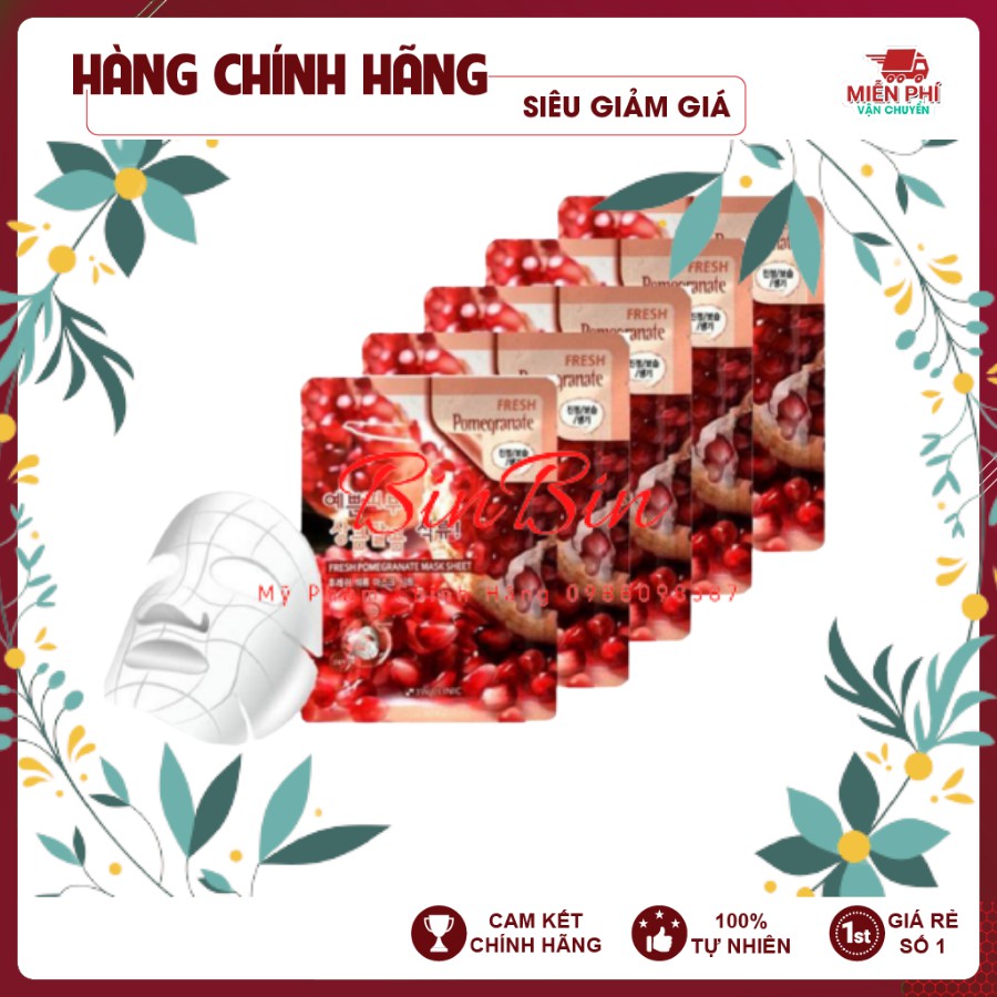 Túi 10 miếng mặt nạ giấy - Mặt nạ dưỡng da chiết xuất từ Lựu Đỏ 3W Clinic Hàn Quốc 23mlx10