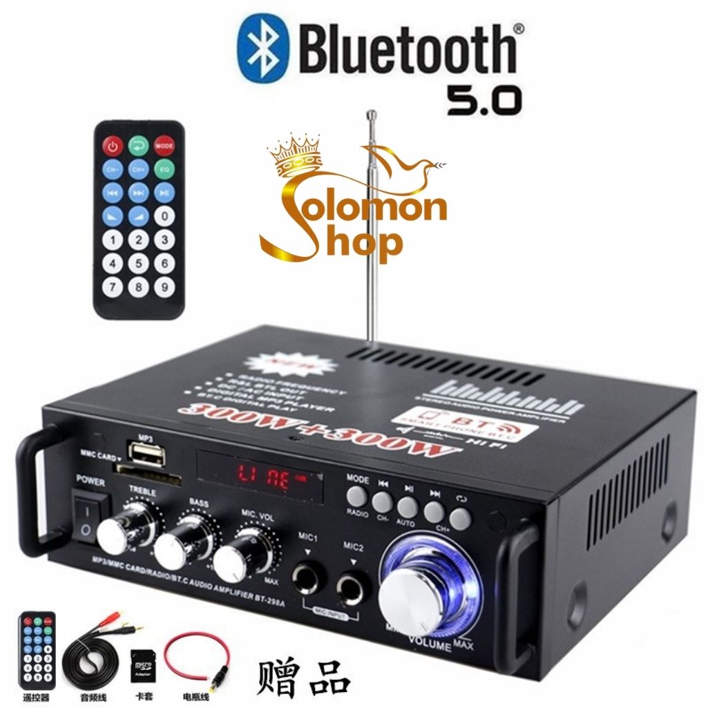 Âmly Bluetooth, Amply Mini Giá Rẻ -Hỗ Trợ Khe Cắm Thẻ Nhớ, Tự động lọc nhiễu và tạp âm , Âm thanh mượt mà - Âm ly karaoke công suất lớn