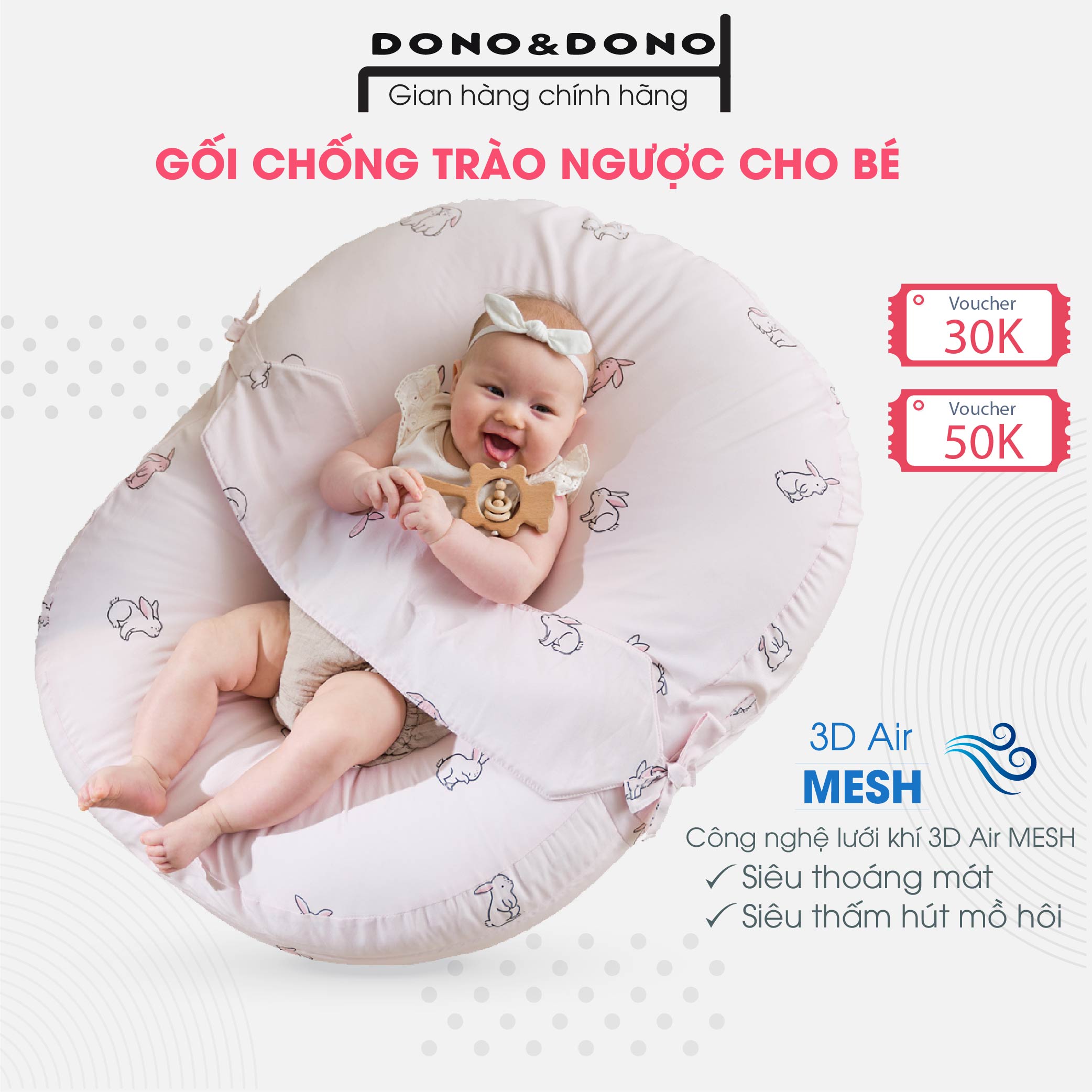 Gối Chống Trào Ngược Giúp Bé Hạn Chế Tình Trạng Nôn Trớ Sau Khi Ăn Êm Ái Thoáng Mát Dono&Dono Hàn Quốc