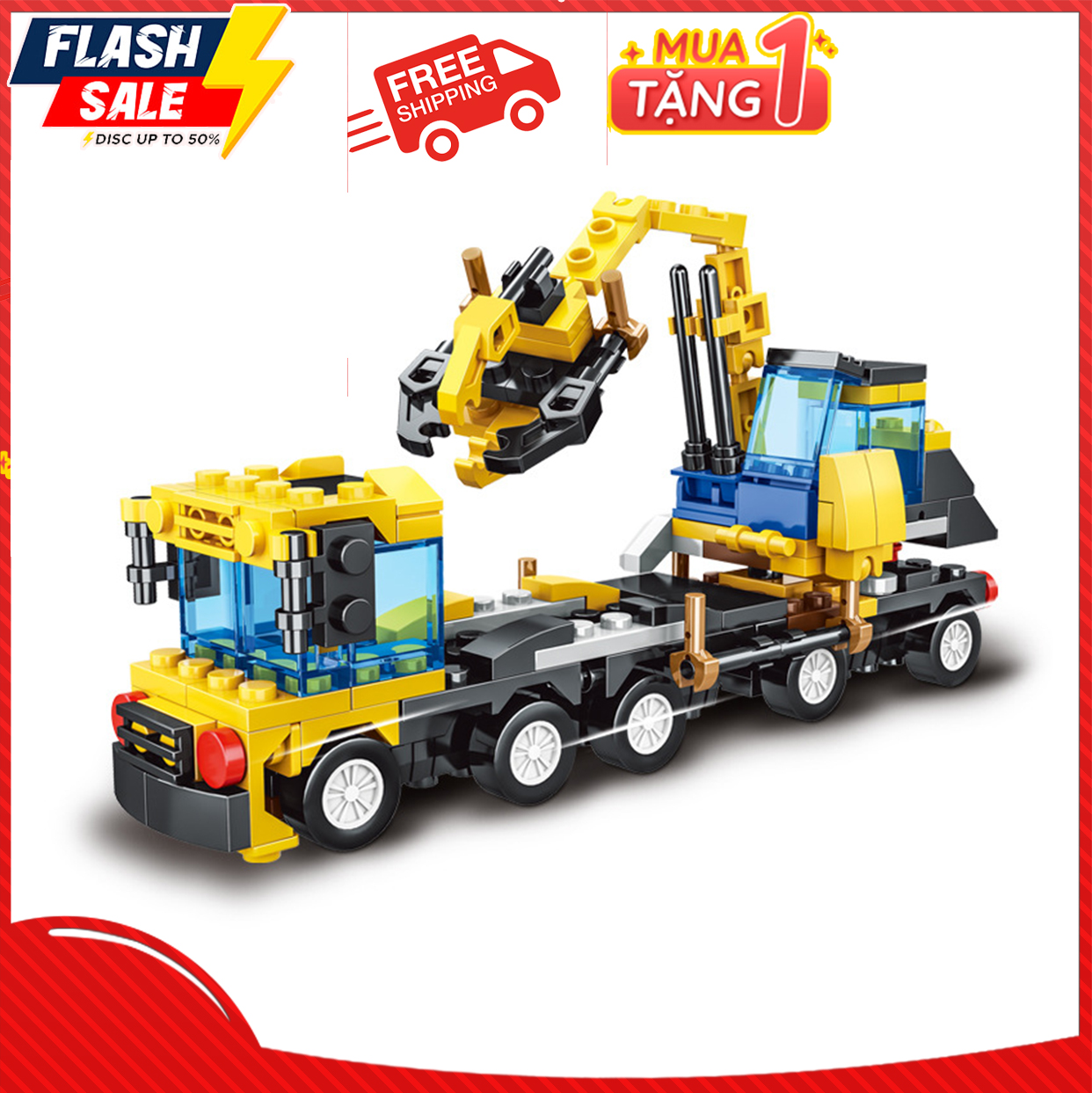 (1 TẶNG 1 -  FREE SHIP) Bộ đồ chơi thay thế lego xe công trình, xếp hình le-go xây dựng đồ chơi cho 