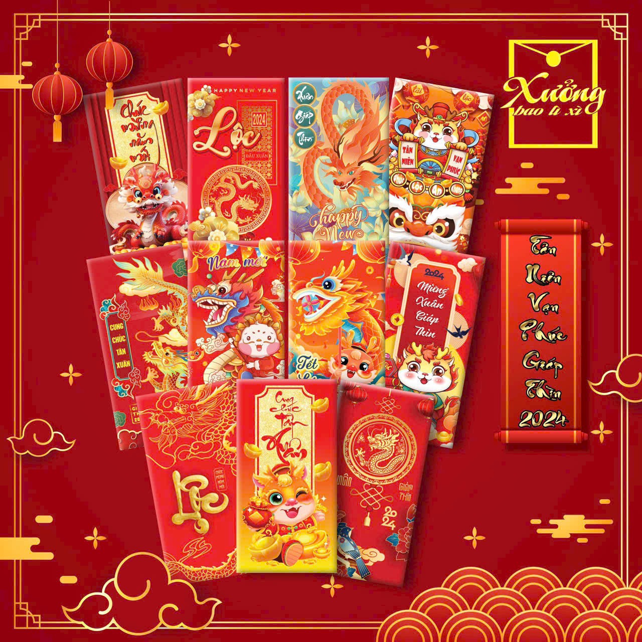 Set 100 bao lì xì tết đẹp mẫu truyền thống