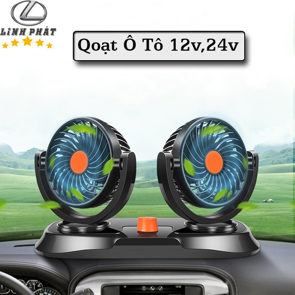 Quạt ô tô nguồn điện 12v, 24v , có đầu cắm tẩu,đầu cắm usb - xoay 360 độ