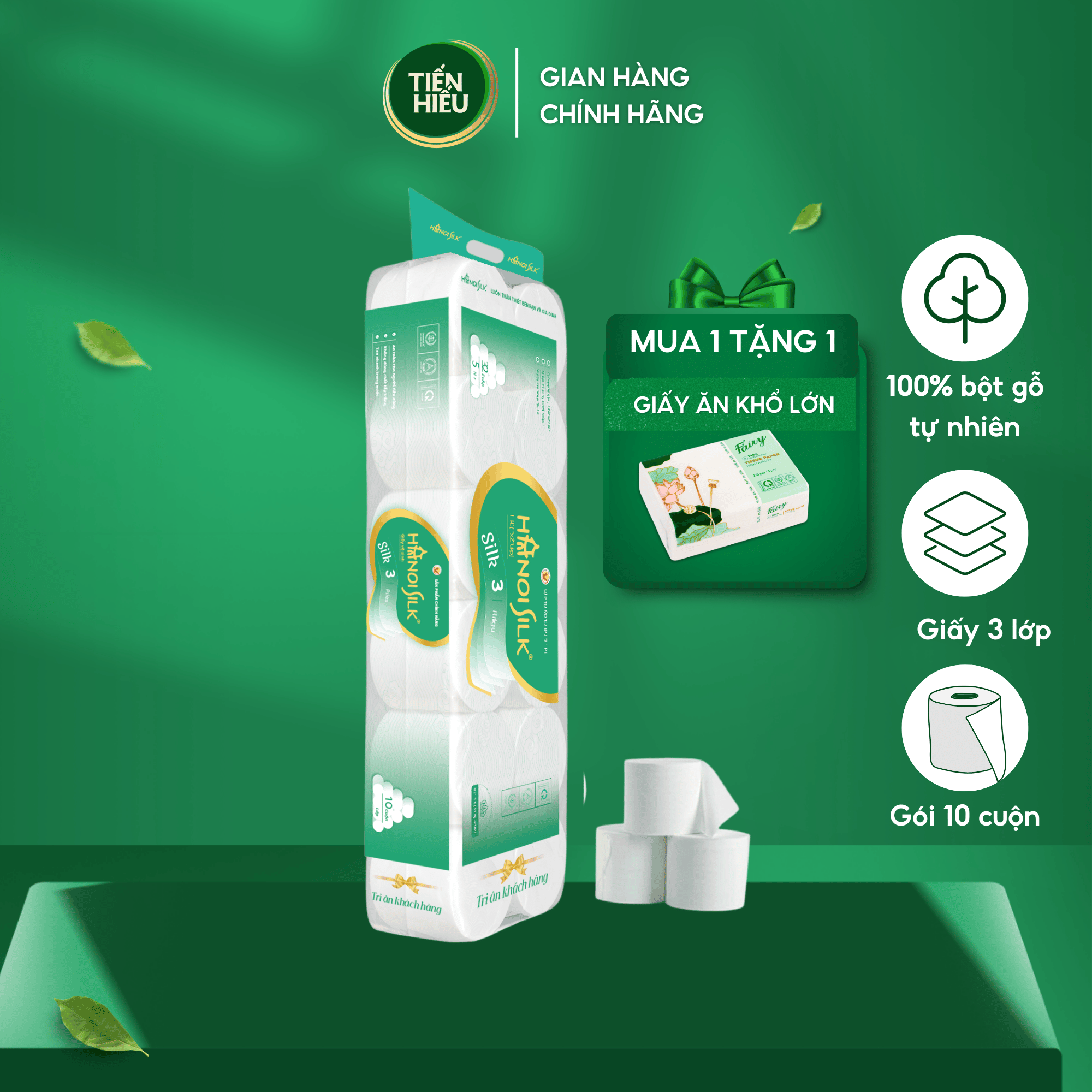 Giấy Vệ Sinh Hà Nội Silk 3 Lớp 42 Mét Xanh Không Lõi Mềm Mịn Tan Nhanh Trong Nước, Tặng Kèm Bịch Giấy Rút Sen 270 Tờ