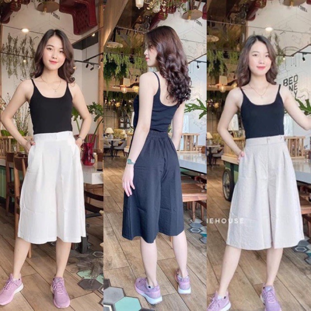 quần ống rộng giả váy lửng chất đũi mềm mát