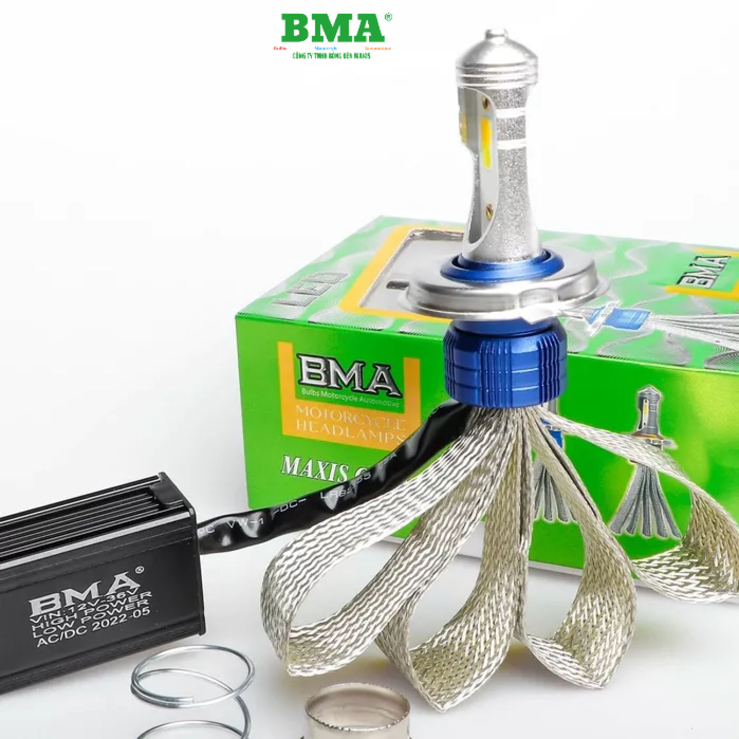 Đèn pha f5 - bma siêu sáng, chân h4-m5 cos vàng pha trắng