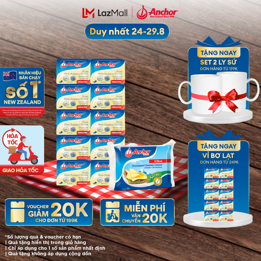 Combo làm bánh mì nướng - bơ vỉ anchor + phô mai lát anchor 200g