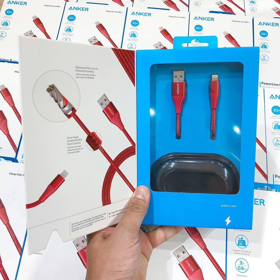 Cáp siêu bền nylon thế hệ 2 ANKER PowerLine+ II Lightning dài 0.9m kèm túi đựng cáp chuyên dụng