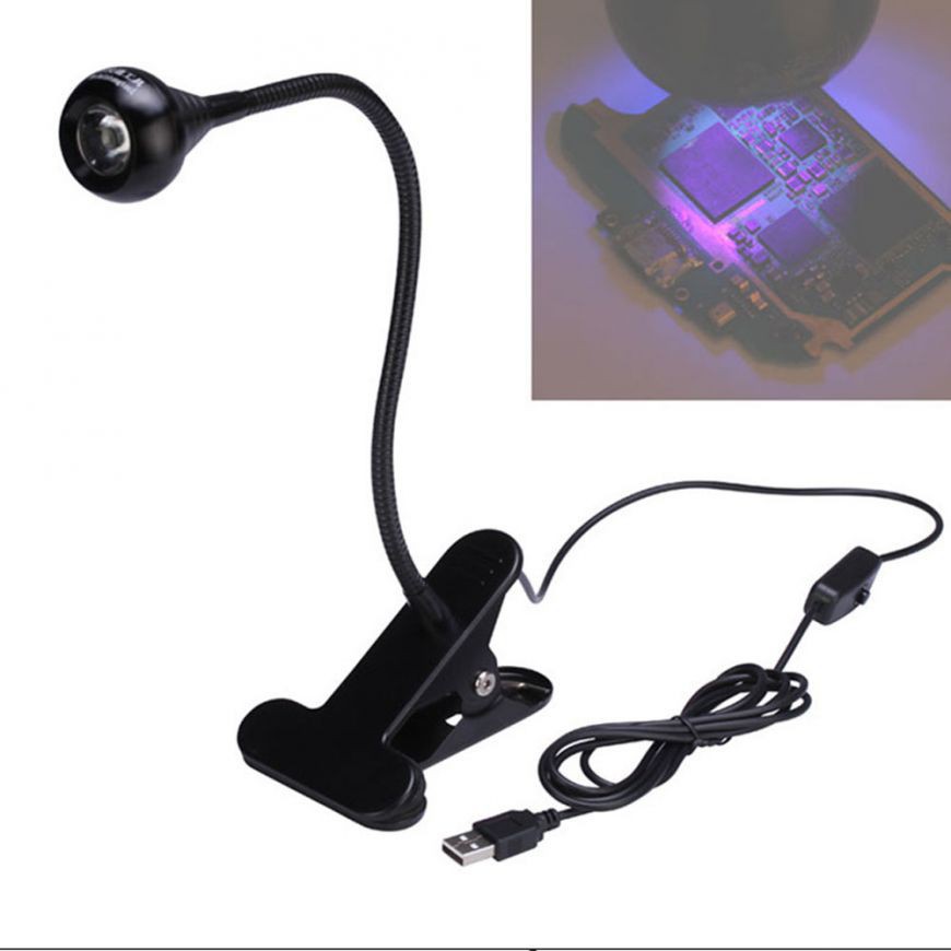 Đèn UV sấy keo xanh kẹp bàn, cổng cắm USB có kẹp mỏ vịt tiện dụng