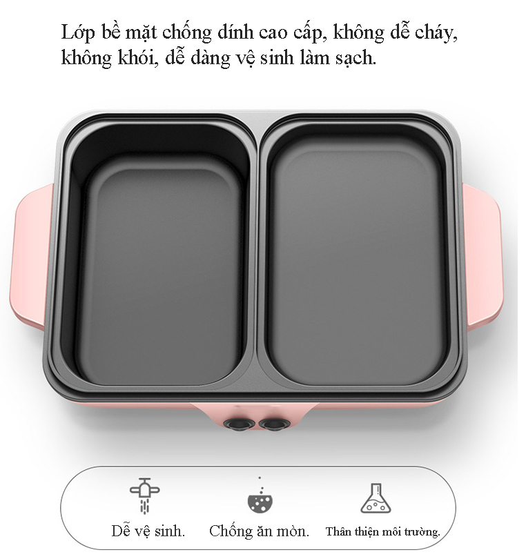 Nồi lẩu nướng đa năng 2 in 1 cao cấp bếp nướng gia đình không khói, không dính Bếp lẩu nướng điện kết hợp tiện dụng (Màu ngẫu nhiên)