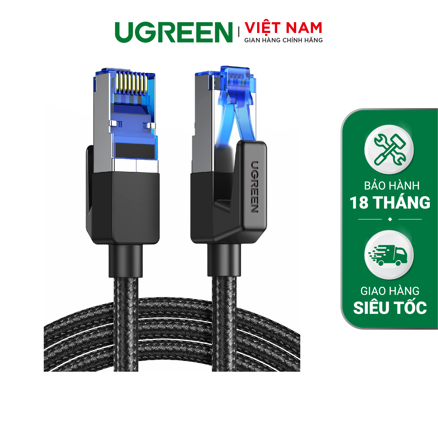 Cáp mạng Cat8 UGREEN NW121 - Tốc độ truyền dữ liệu 2000MHZ và 25Gbps - Lõi đồng nguyên chất 24AWG, đầu tiếp mạ vàng - Hàng phân phối chính hãng - Bảo hành 18 tháng 1 đổi 1