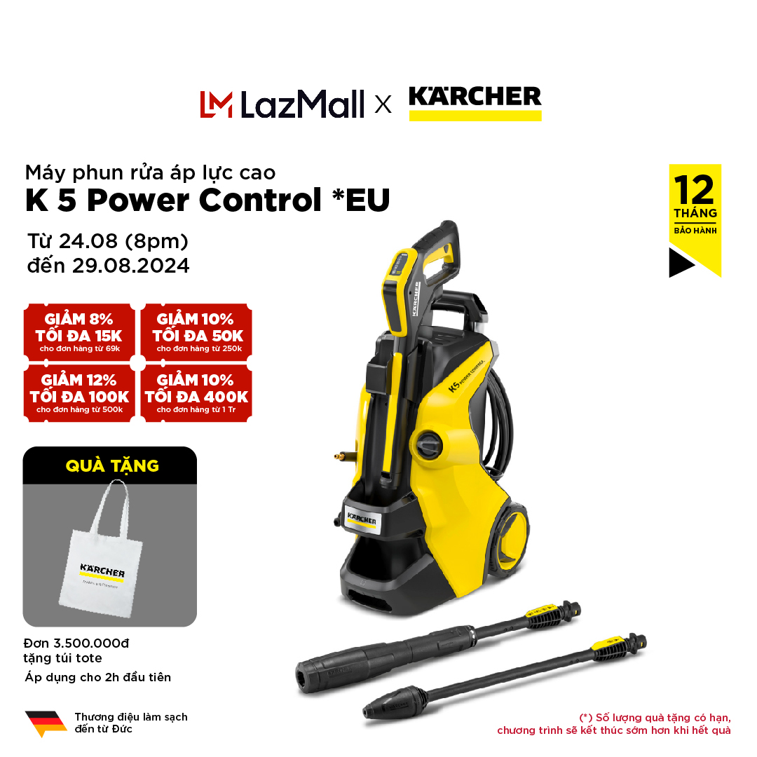 Máy xịt rửa xe cao áp Karcher K5 power control động cơ từ 2100w, áp lực 20-145 bar, lưu lượng nước 500l/h