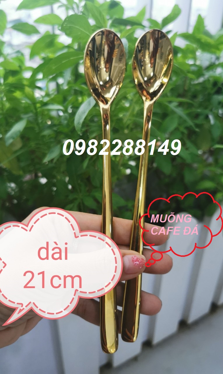 BỘ 2 MUỖNG INOX UỐNG CAFE ĐEN/ĐÁ MẠ VÀNG SANG TRỌNG.