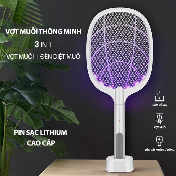 [BẢO HÀNH 12 THÁNG] Vợt muỗi tự động bắt muỗi thông minh, vợt muỗi đa năng 2 in 1, vợt bắt muỗi kiêm đèn bắt muỗi tự động, pin sạc Lithium cao cấp