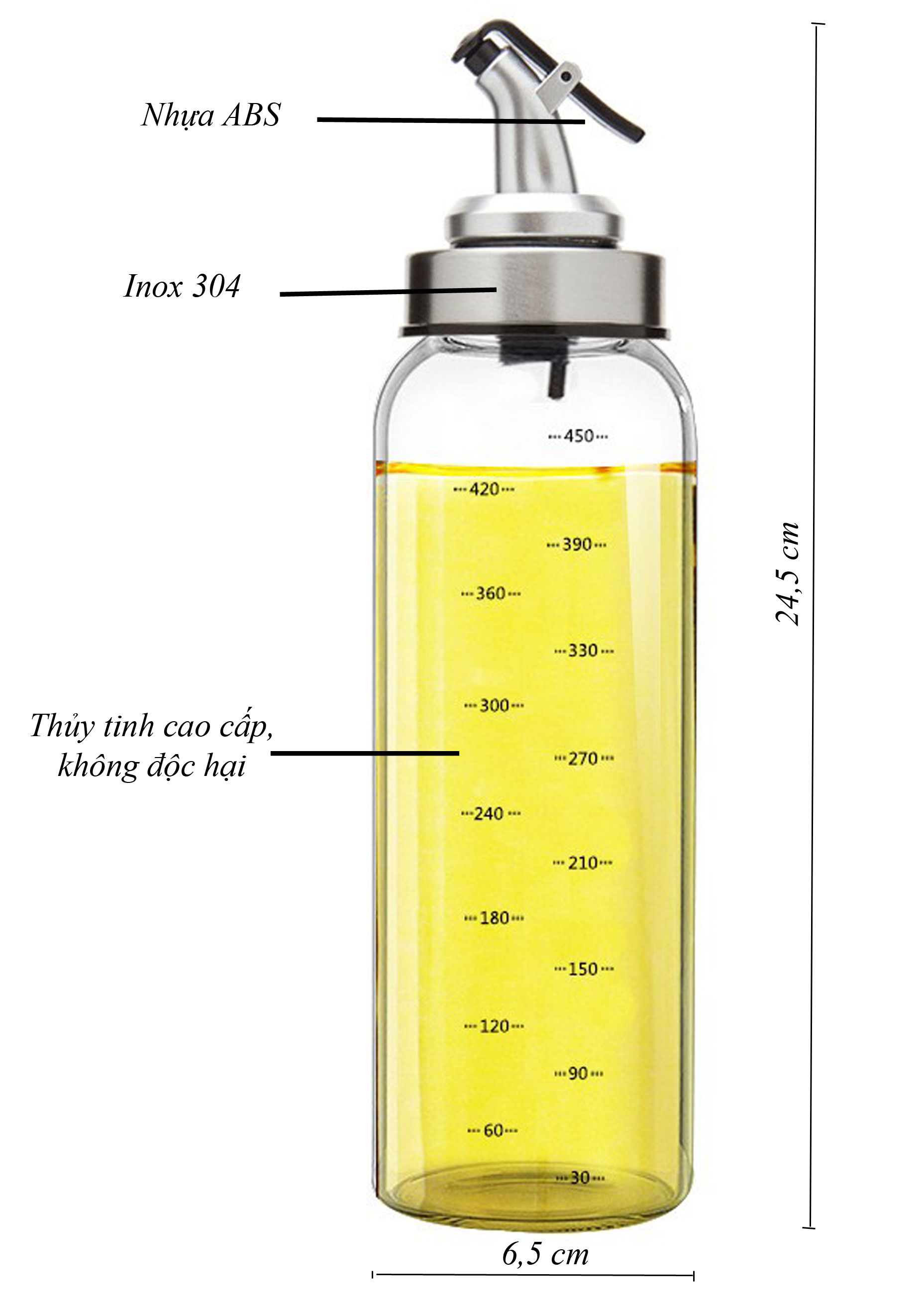 Bình đựng dầu ăn ,nước mắm ,giấm , nước tương thủy tinh 500ml có vòi đậy kín đáo