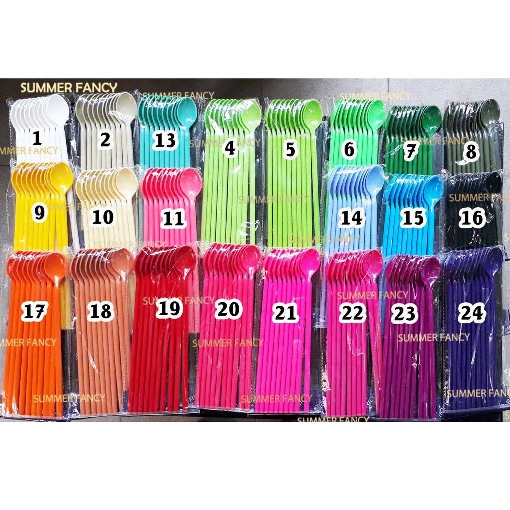 Set 10 Muỗng Nhựa Cùng Màu, Màu Pastel Dài 21Cm Cho Ly Trà Sữa, Sinh Tố, Cà Phê, Nước Ép, Trang Trí - Spoon