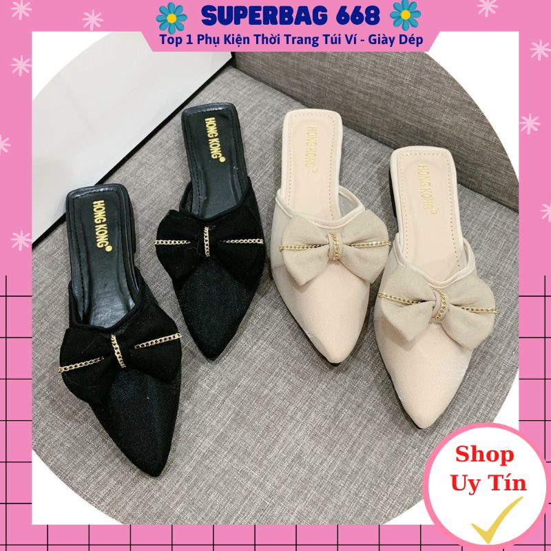 Sục nữ ♥️freeship♥️ dép sục nữ da mềm phối lưới đính nơ siêu xinh hq 67