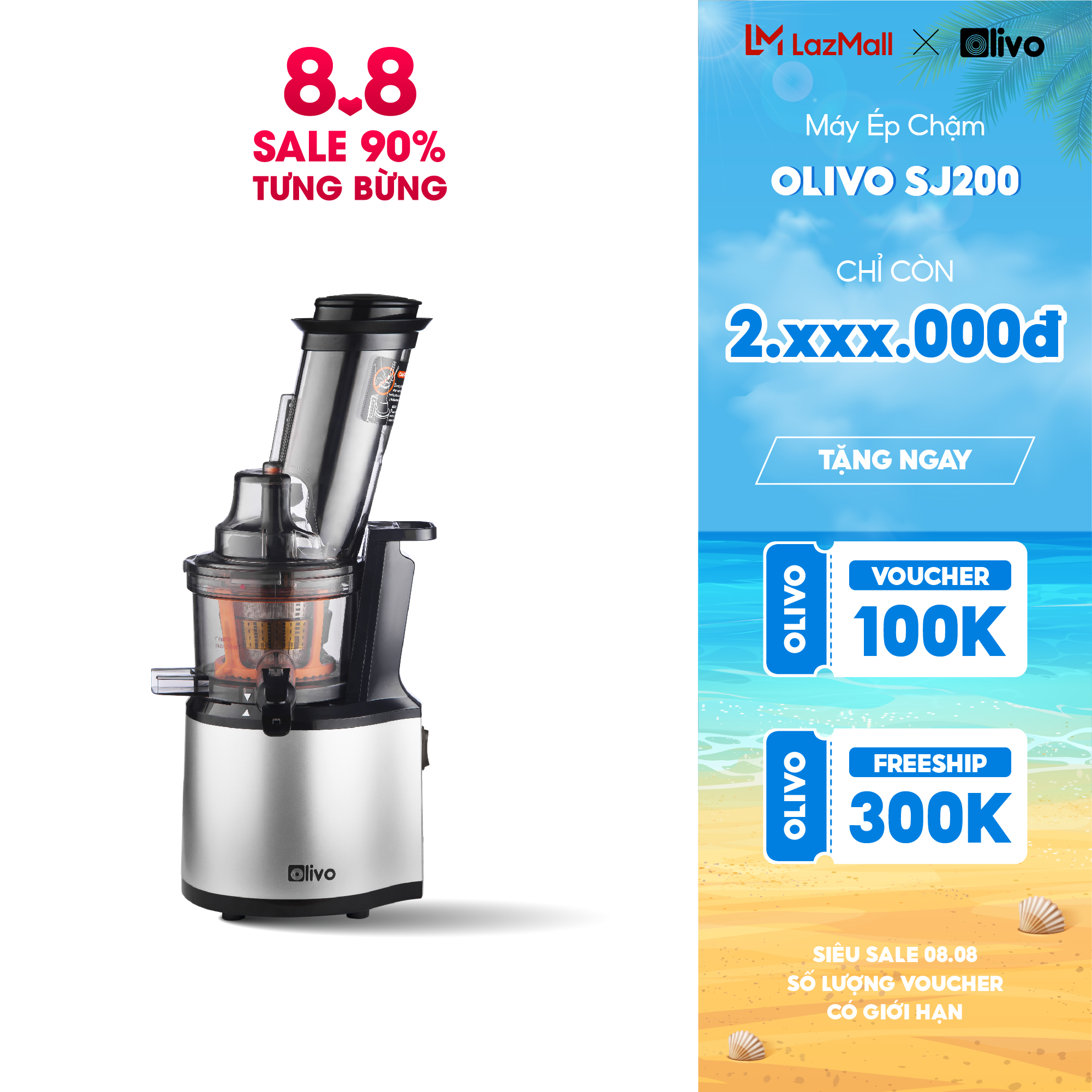 Máy ép chậm olivo sj200 đa năng - ép kiệt bã 98% - tốc độ chậm 39 vòng/phút - dễ vệ sinh