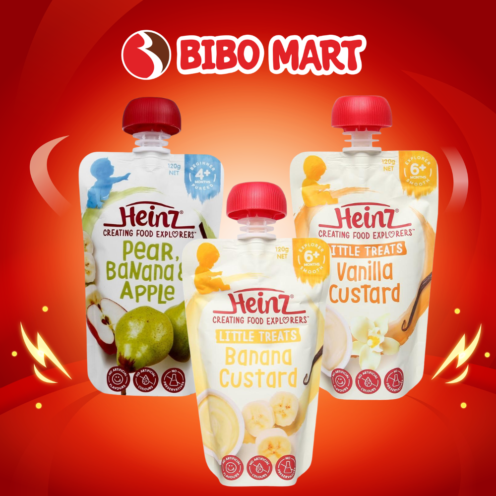 Dinh Dưỡng Heinz Vị Lê Chuối Táo Nghiền, Vị Custard Vani 120g Cho Bé - Bibo Mart